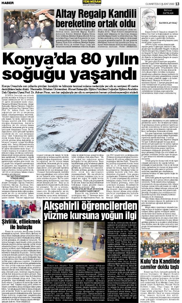 5 Şubat 2022 Yeni Meram Gazetesi