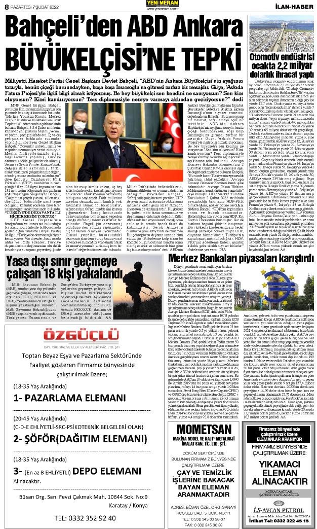 7 Şubat 2022 Yeni Meram Gazetesi
