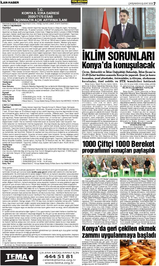 9 Şubat 2022 Yeni Meram Gazetesi
