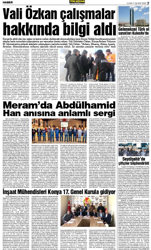 11 Şubat 2022 Yeni Meram Gazetesi

