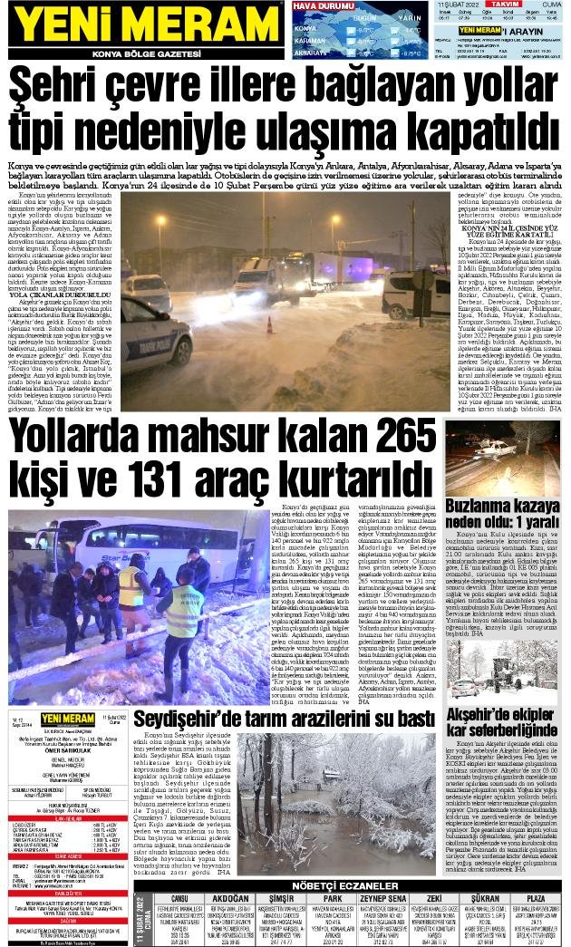 11 Şubat 2022 Yeni Meram Gazetesi
