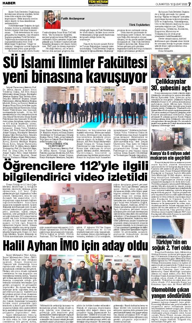 12 Şubat 2022 Yeni Meram Gazetesi