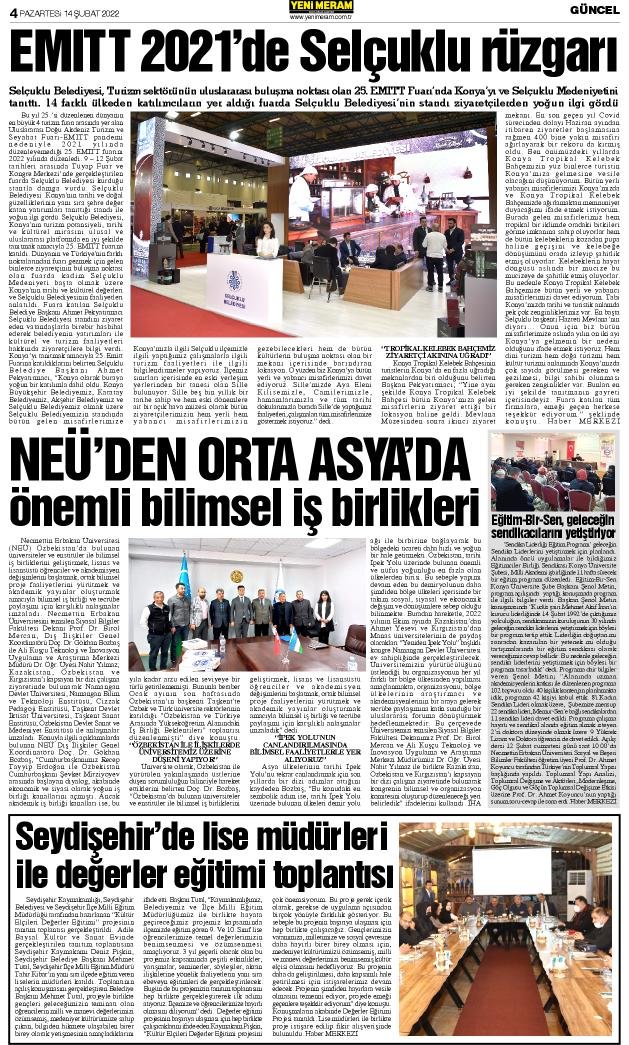 14 Şubat 2022 Yeni Meram Gazetesi
