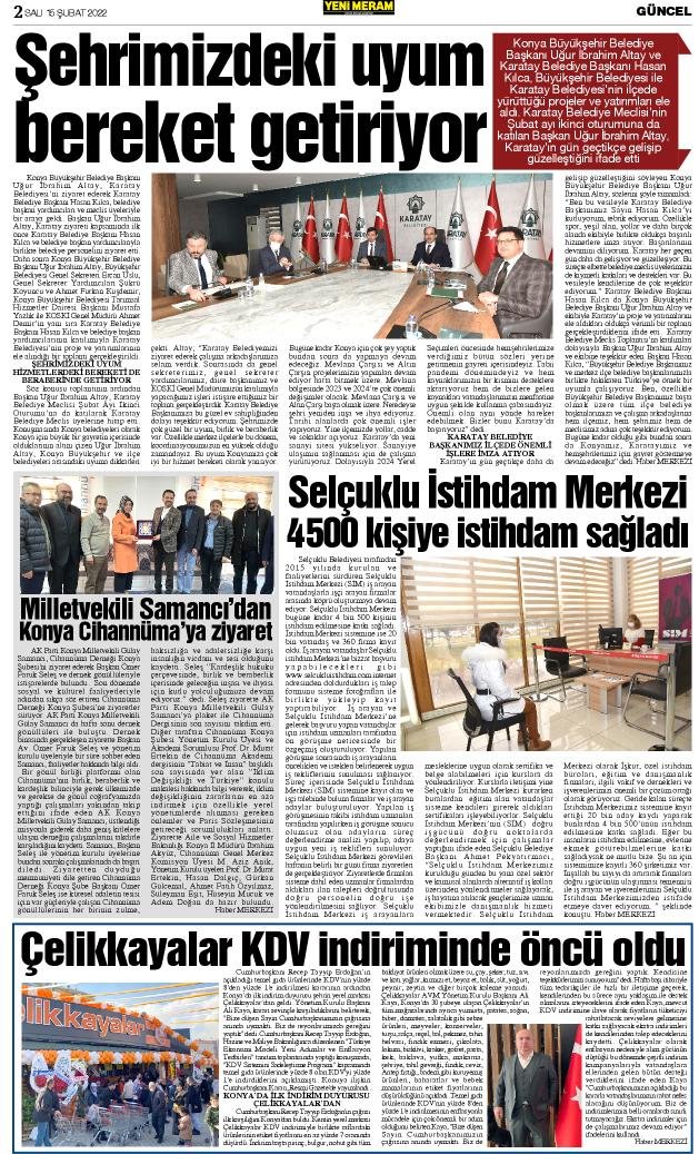 15 Şubat 2022 Yeni Meram Gazetesi

