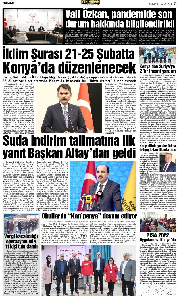 18 Şubat 2022 Yeni Meram Gazetesi
