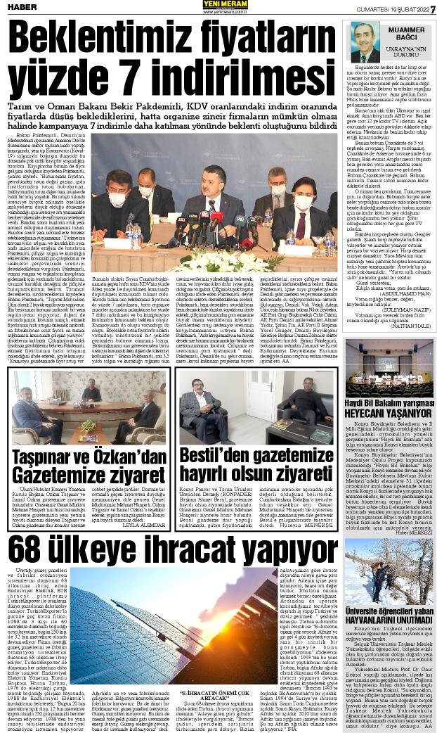 19 Şubat 2022 Yeni Meram Gazetesi