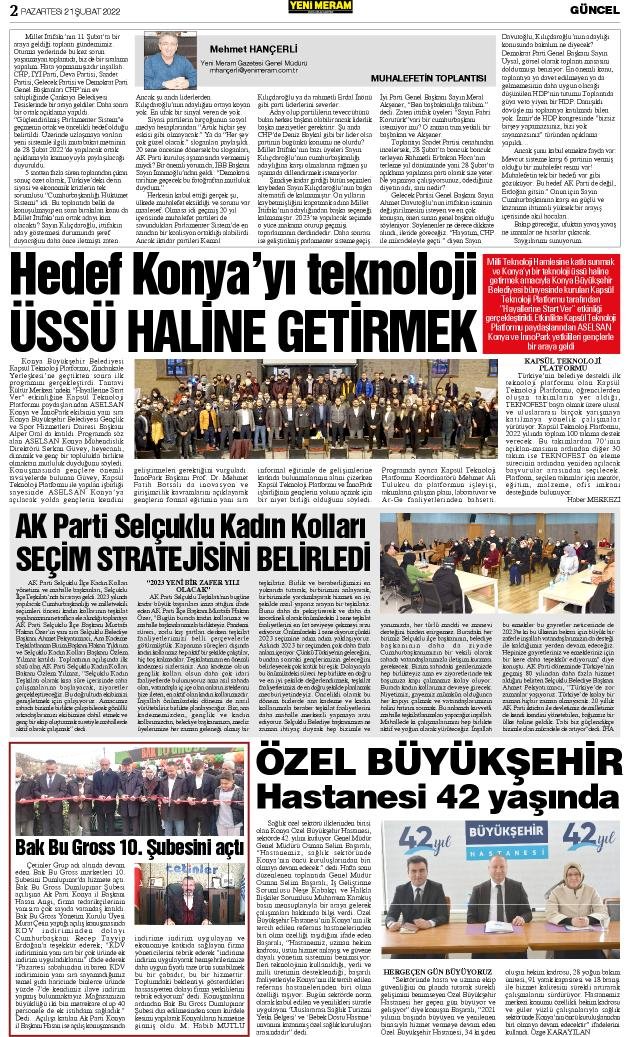 21 Şubat 2022 Yeni Meram Gazetesi
