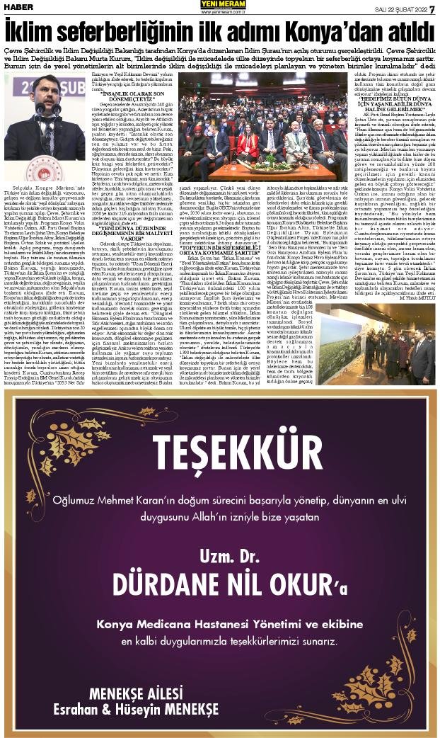 22 Şubat 2022 Yeni Meram Gazetesi

