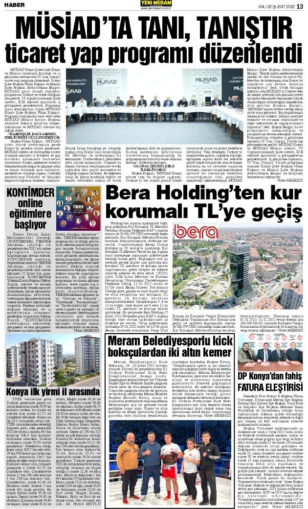 22 Şubat 2022 Yeni Meram Gazetesi
