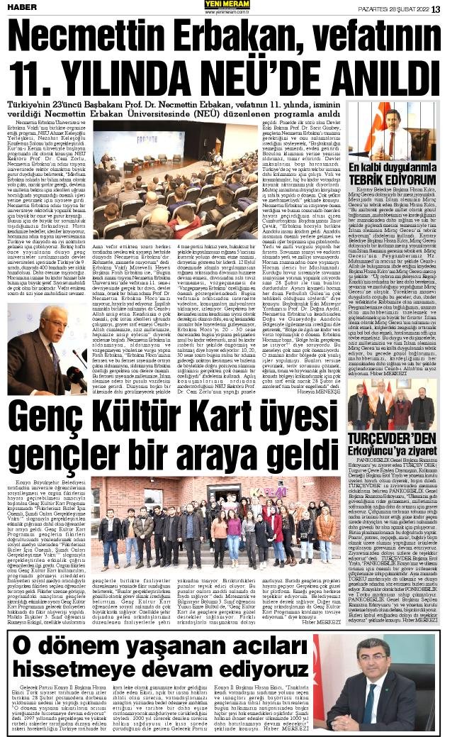 28 Şubat 2022 Yeni Meram Gazetesi
