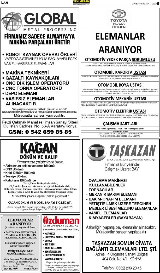 2 Mart 2022 Yeni Meram Gazetesi
