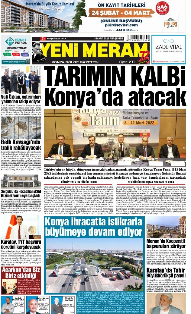 3 Mart 2022 Yeni Meram Gazetesi
