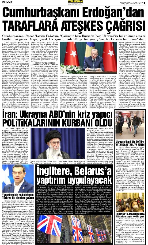 3 Mart 2022 Yeni Meram Gazetesi

