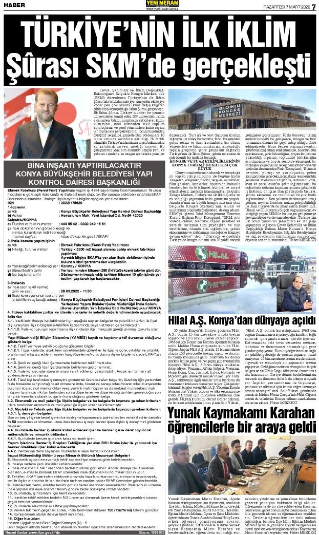 7 Mart 2022 Yeni Meram Gazetesi
