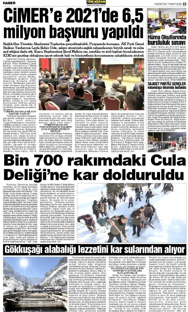 7 Mart 2022 Yeni Meram Gazetesi

