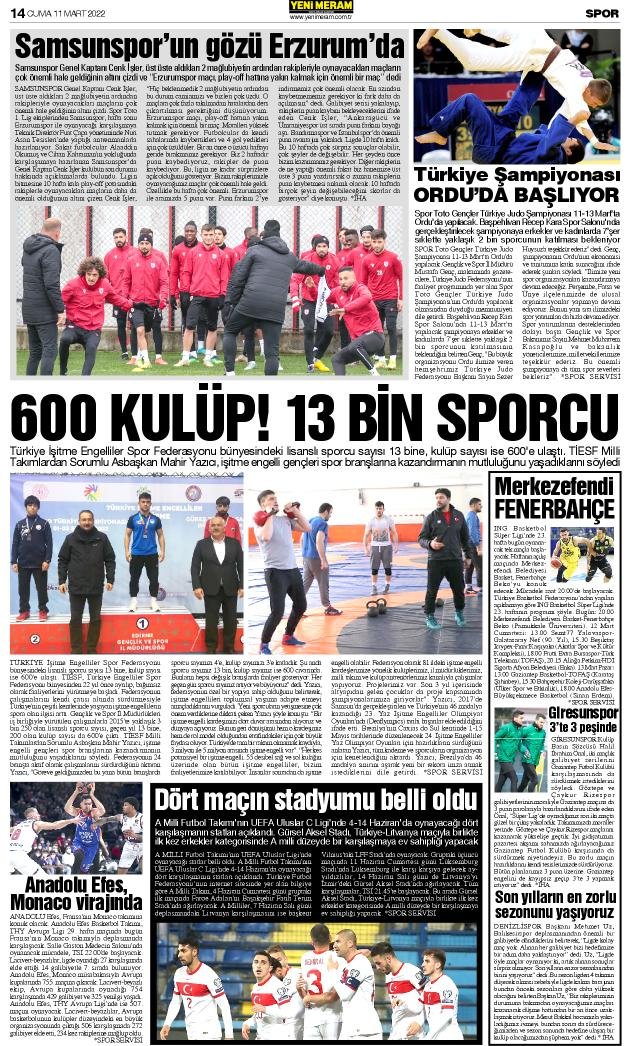 11 Mart 2022 Yeni Meram Gazetesi
