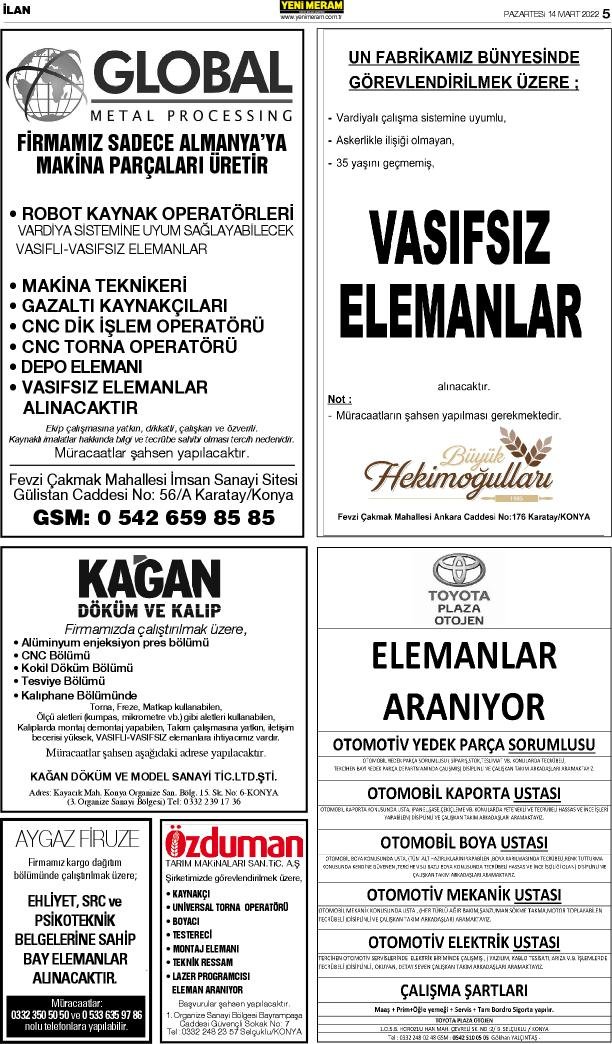 14 Mart 2022 Yeni Meram Gazetesi
