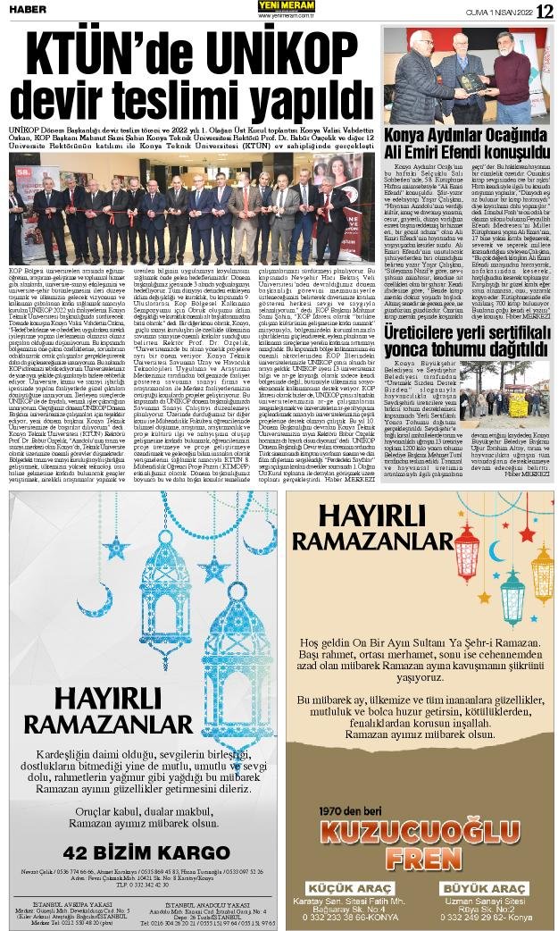 1 Nisan 2022 Yeni Meram Gazetesi

