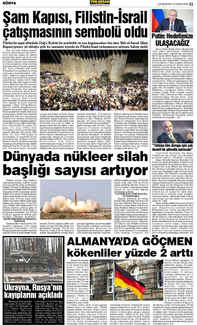 13 Nisan 2022 Yeni Meram Gazetesi
