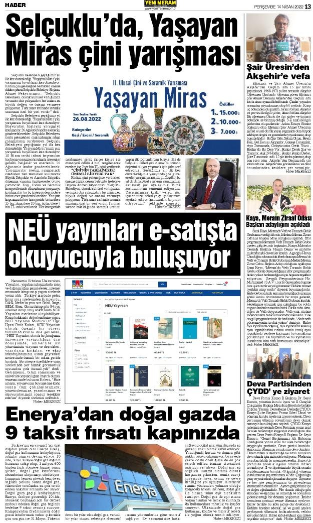 14 Nisan 2022 Yeni Meram Gazetesi
