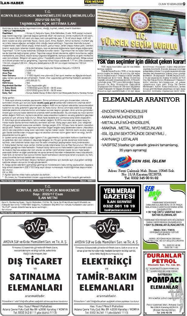 15 Nisan 2022 Yeni Meram Gazetesi
