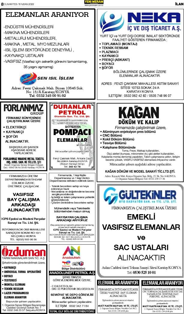 16 Nisan 2022 Yeni Meram Gazetesi