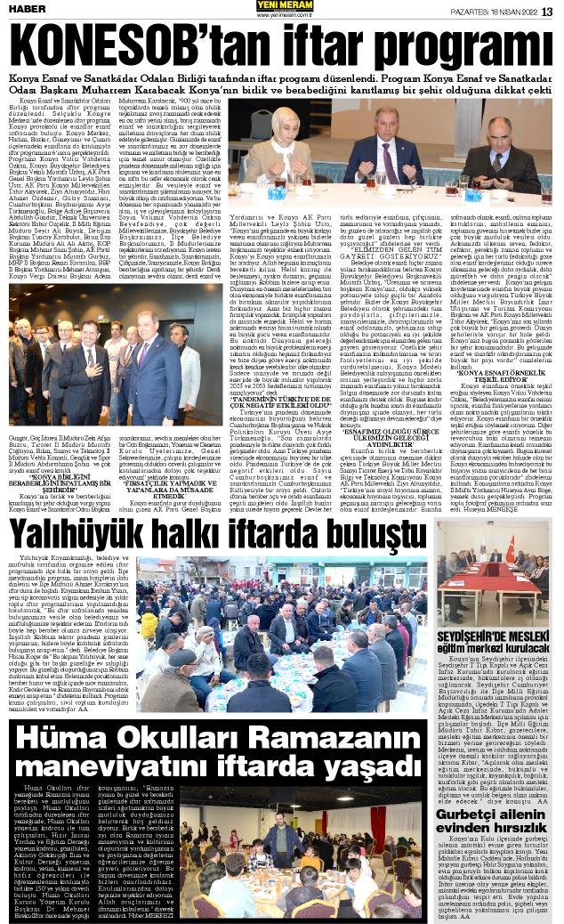 18 Nisan 2022 Yeni Meram Gazetesi
