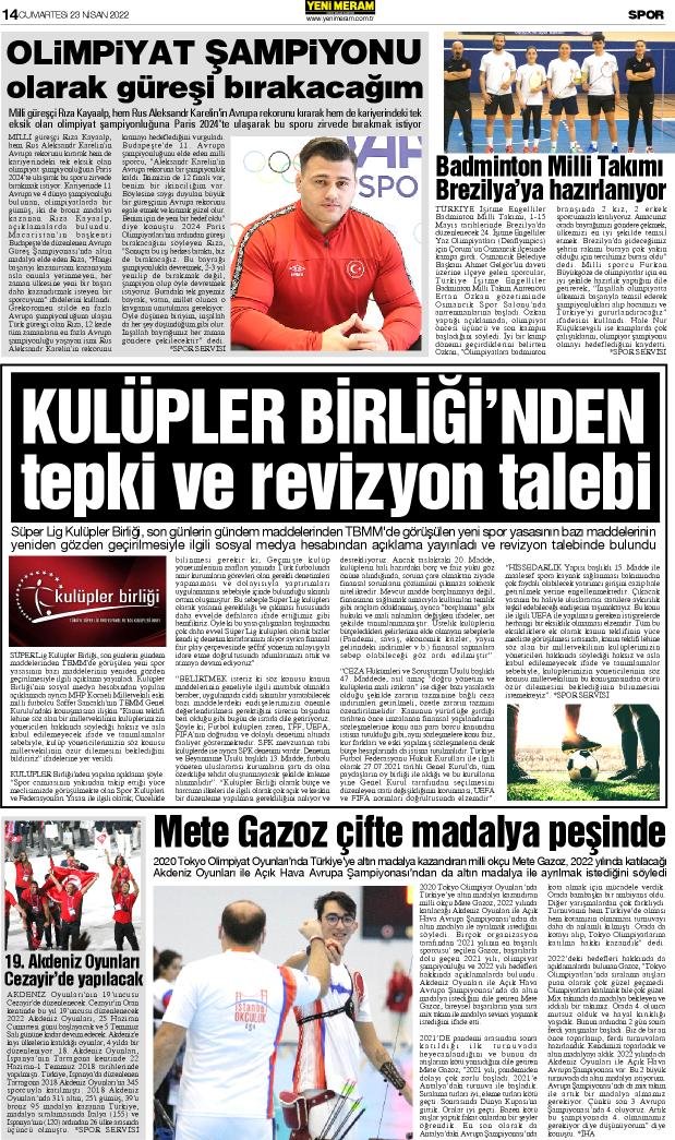 23 Nisan 2022 Yeni Meram Gazetesi