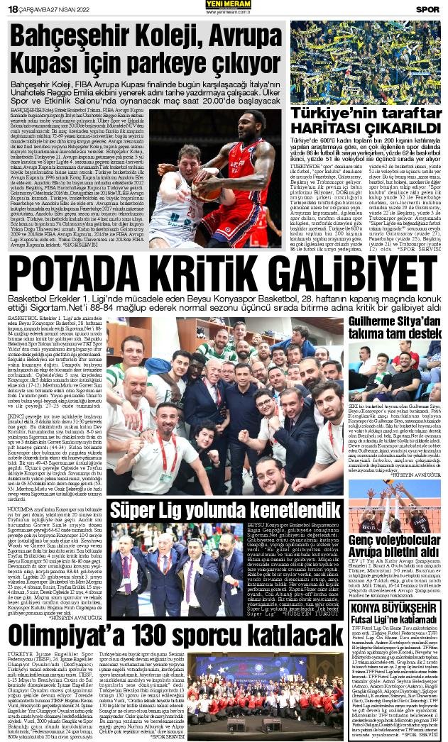 27 Nisan 2022 Yeni Meram Gazetesi
