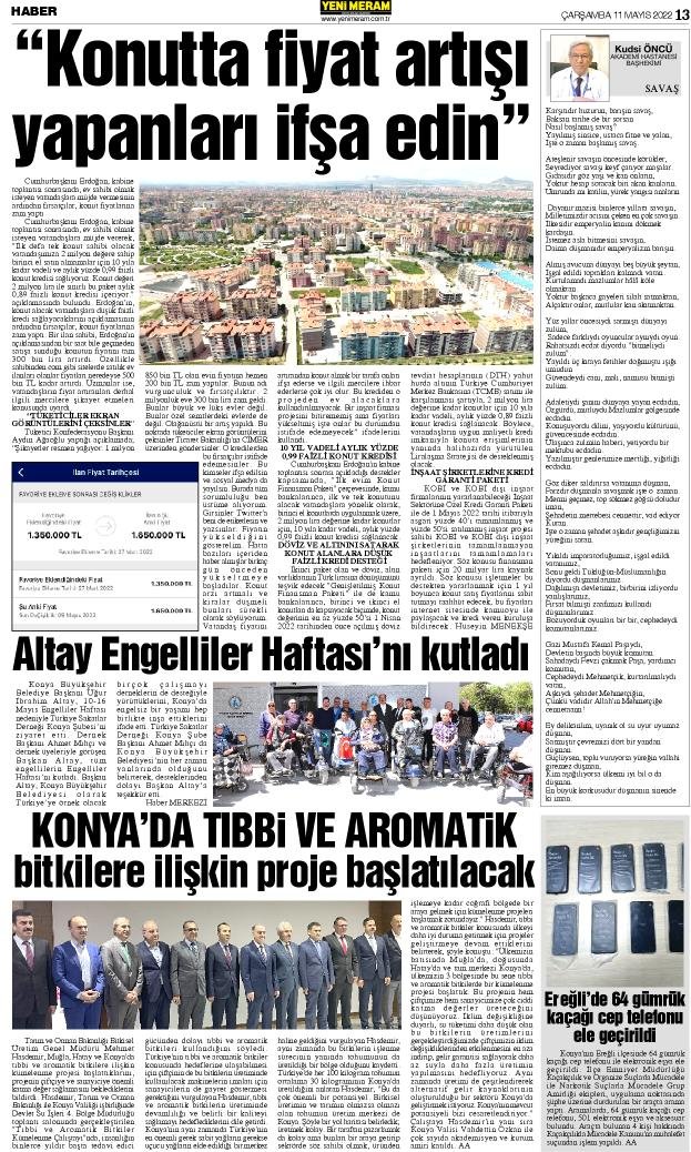 11 Mayıs 2022 Yeni Meram Gazetesi
