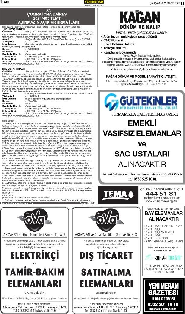 11 Mayıs 2022 Yeni Meram Gazetesi
