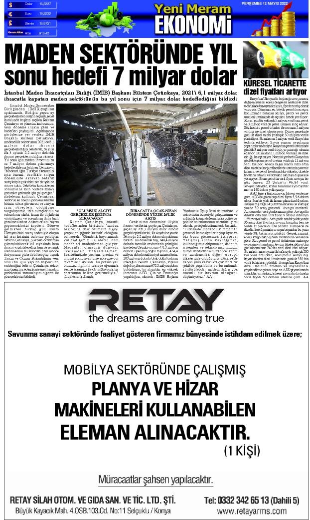 12 Mayıs 2022 Yeni Meram Gazetesi
