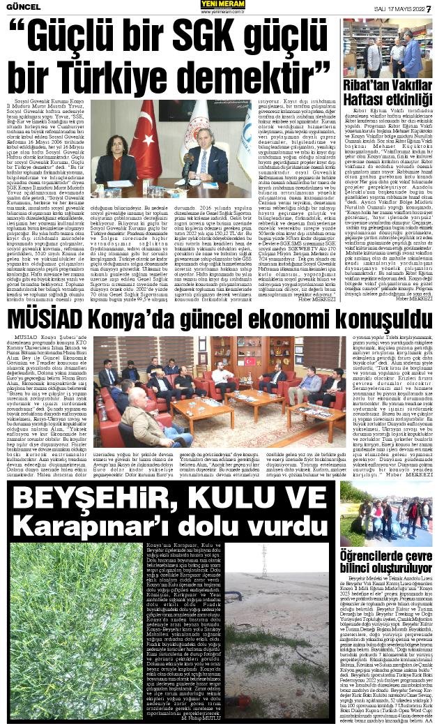 17 Mayıs 2022 Yeni Meram Gazetesi
