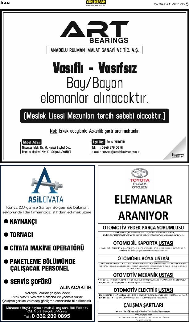 18 Mayıs 2022 Yeni Meram Gazetesi
