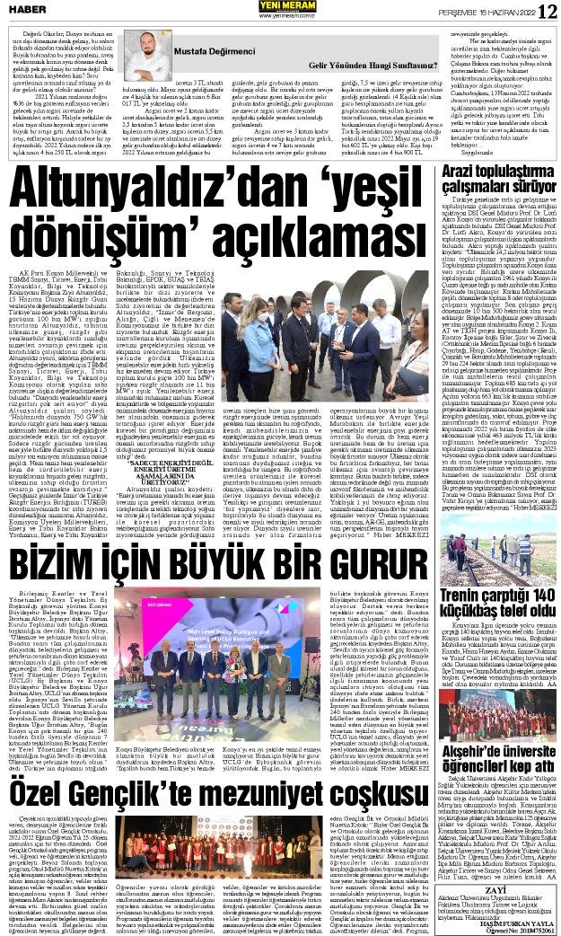 16 Haziran 2022 Yeni Meram Gazetesi
