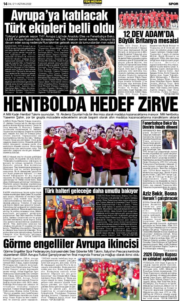 21 Haziran 2022 Yeni Meram Gazetesi

