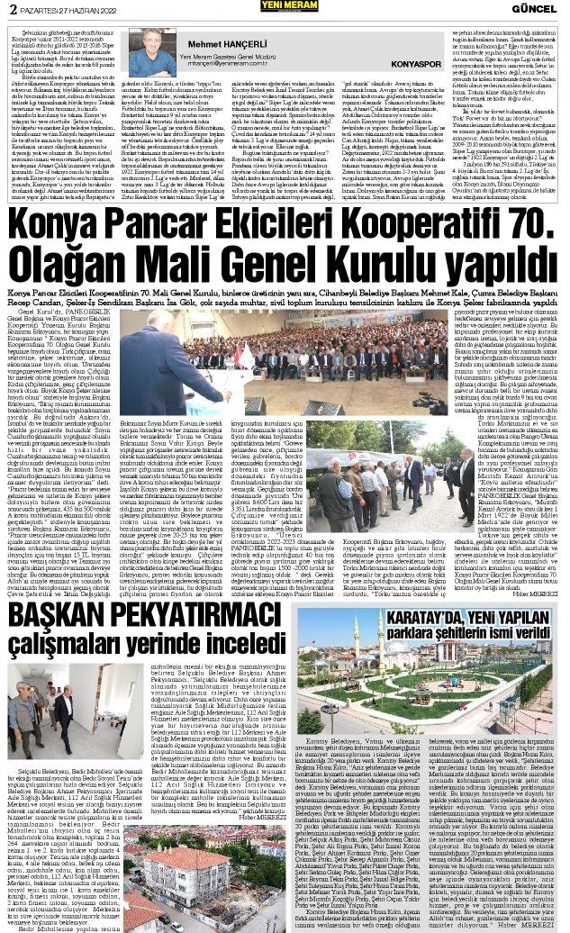 27 Haziran 2022 Yeni Meram Gazetesi
