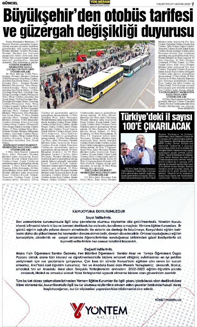27 Haziran 2022 Yeni Meram Gazetesi
