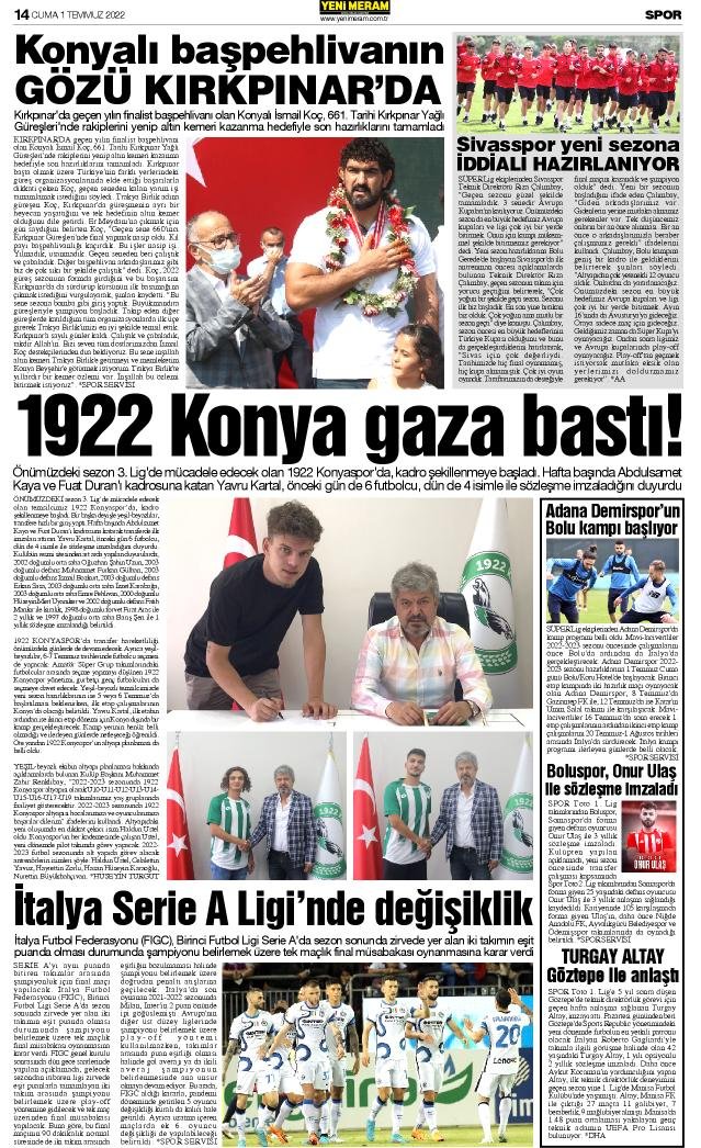 1 Temmuz 2022 Yeni Meram Gazetesi
