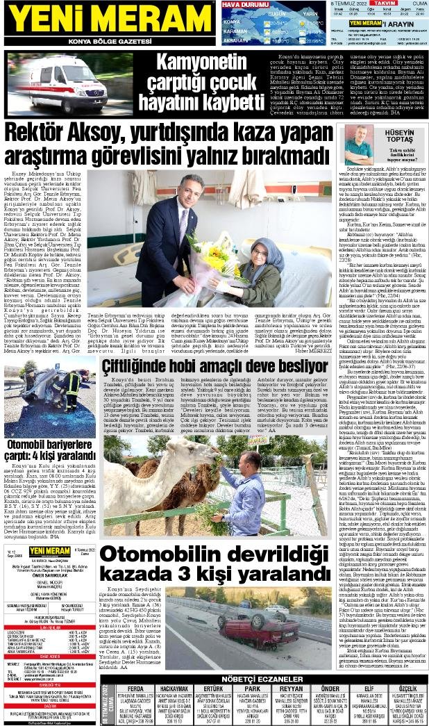 8 Temmuz 2022 Yeni Meram Gazetesi
