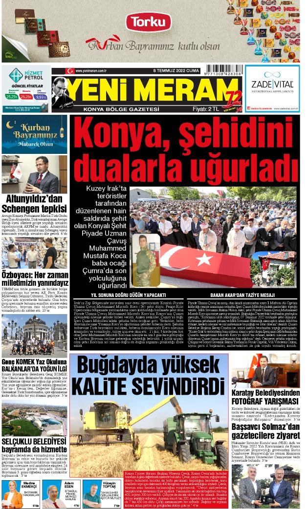 8 Temmuz 2022 Yeni Meram Gazetesi

