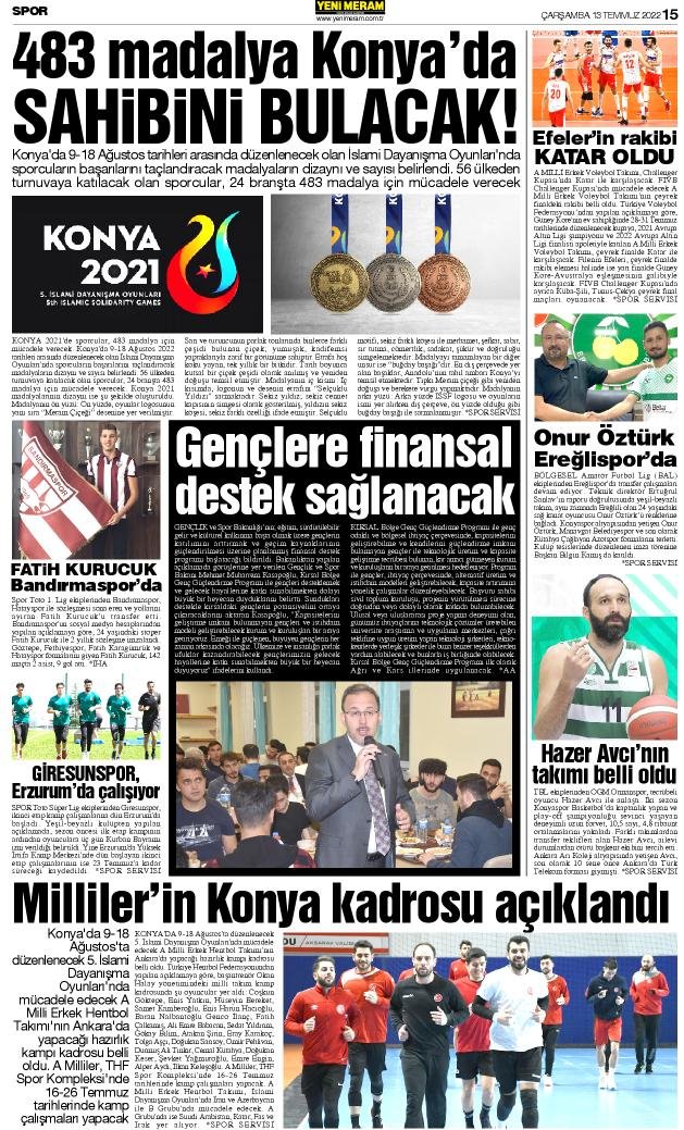 13 Temmuz 2022 Yeni Meram Gazetesi

