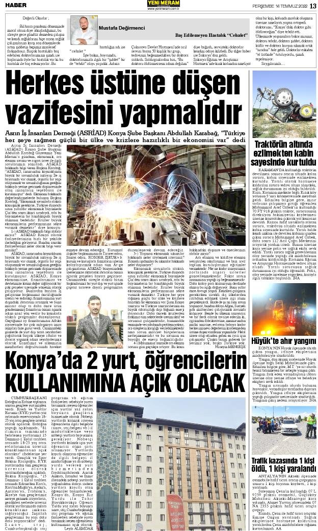14 Temmuz 2022 Yeni Meram Gazetesi
