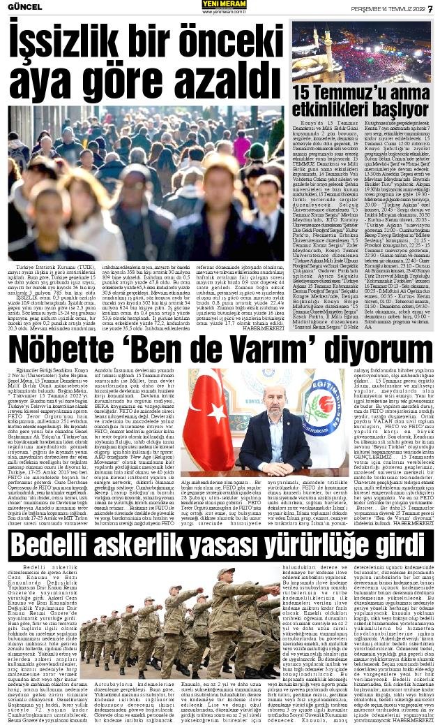 14 Temmuz 2022 Yeni Meram Gazetesi

