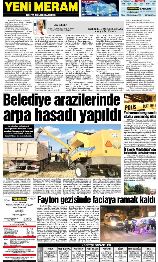 15 Temmuz 2022 Yeni Meram Gazetesi
