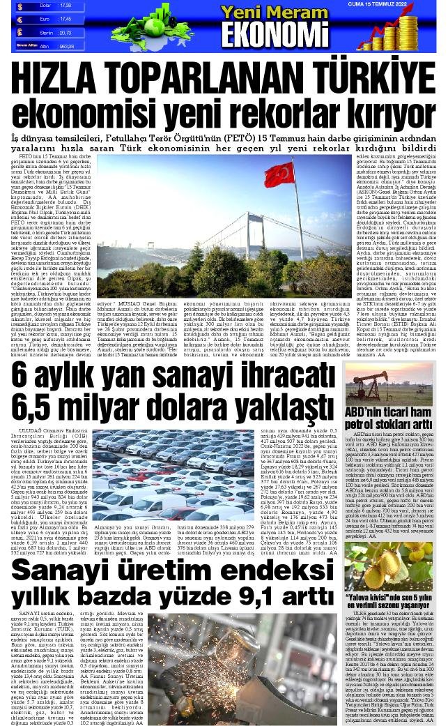 15 Temmuz 2022 Yeni Meram Gazetesi
