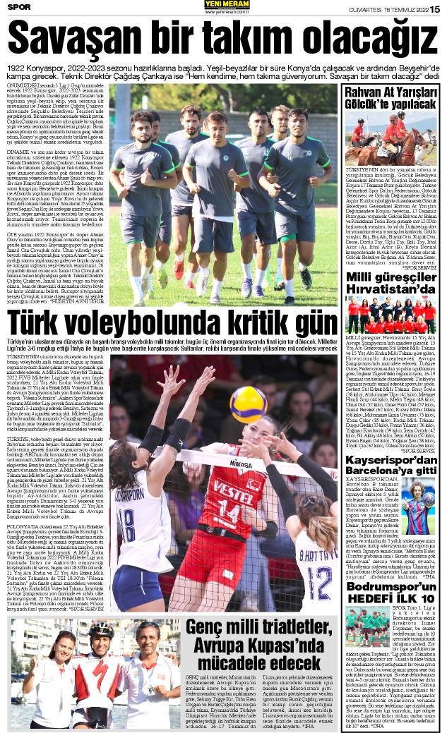 16 Temmuz 2022 Yeni Meram Gazetesi