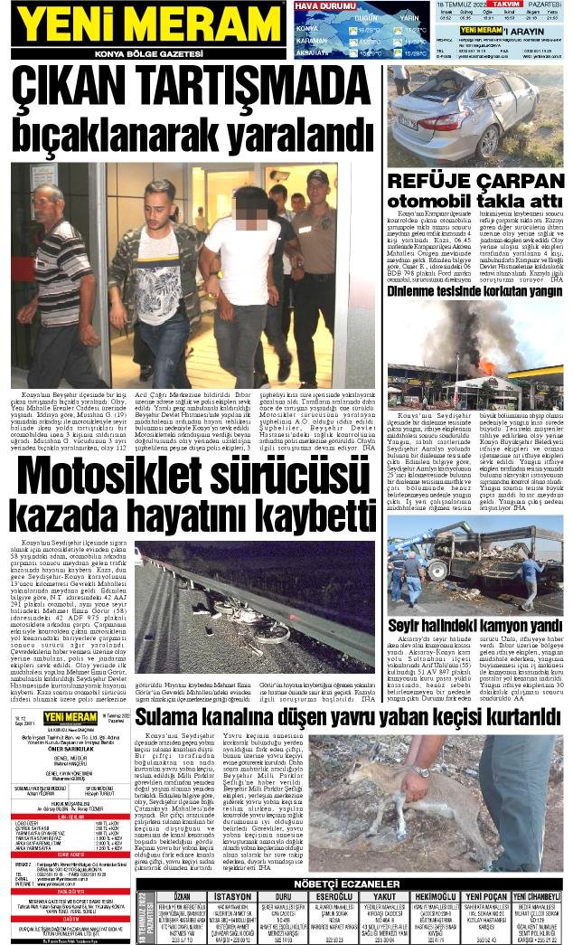 18 Temmuz 2022 Yeni Meram Gazetesi
