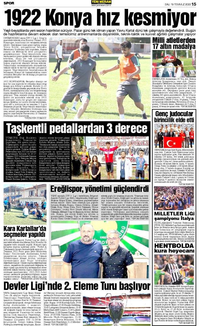 19 Temmuz 2022 Yeni Meram Gazetesi
