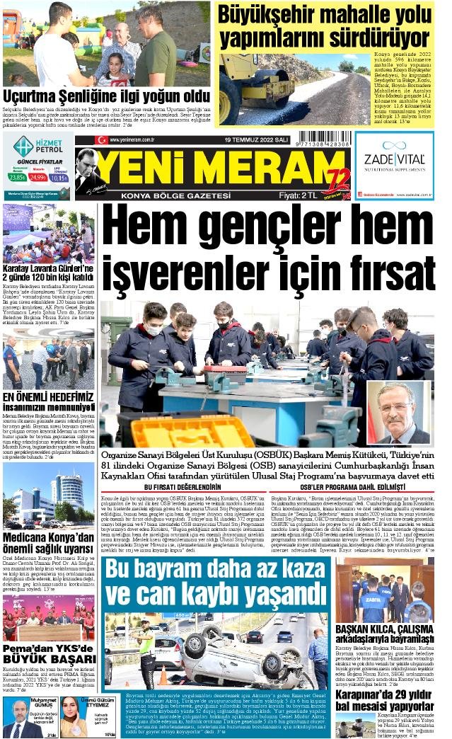 19 Temmuz 2022 Yeni Meram Gazetesi
